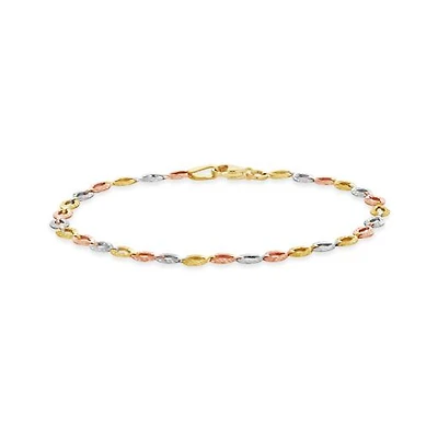 10K Yellow White and Rose Gold Diamond Cut Links Bracelet