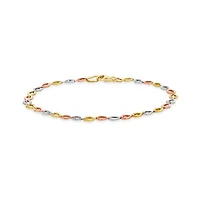 10K Yellow White and Rose Gold Diamond Cut Links Bracelet