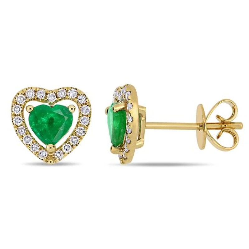 Julianna B 14K Yellow Gold Emerald & 0.19CTW Diamond Fashion Earrings