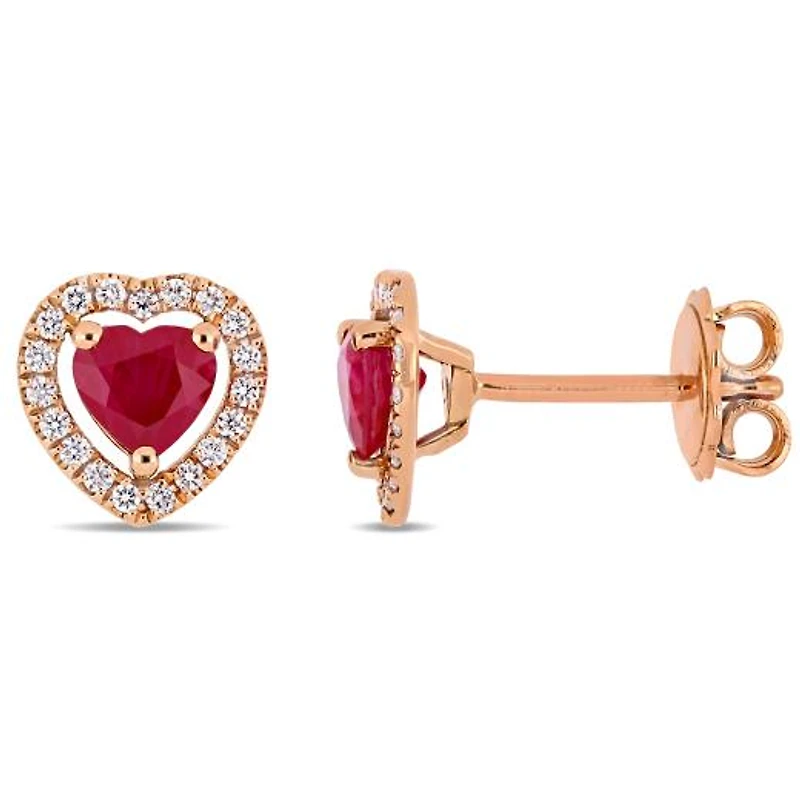 Julianna B 14K Rose Gold Ruby & 0.20CTW Diamond Heart Stud Earrings
