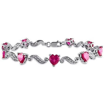Julianna B Sterling Silver Heart Shaped Created Ruby & Diamond Bracelet