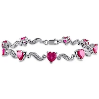 Julianna B Sterling Silver Heart Shaped Created Ruby & Diamond Bracelet