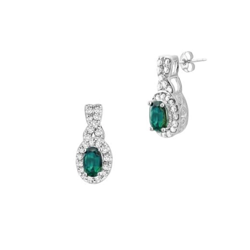 Sterling Silver Created Emerald & Created White Sapphire Earrings