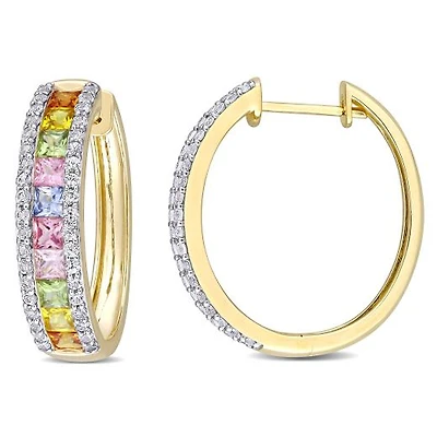 Julianna B 14K Yellow Gold Multi-Colour Sapphire Hoop Earrings