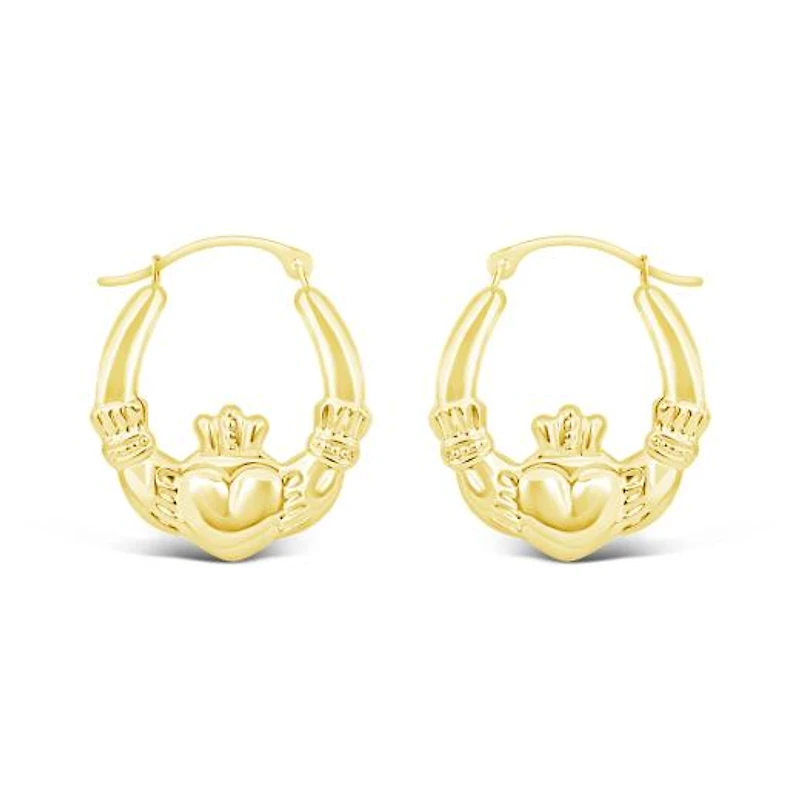 10K Yellow Gold Claddagh Creole Earrings
