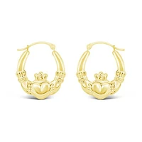 10K Yellow Gold Claddagh Creole Earrings