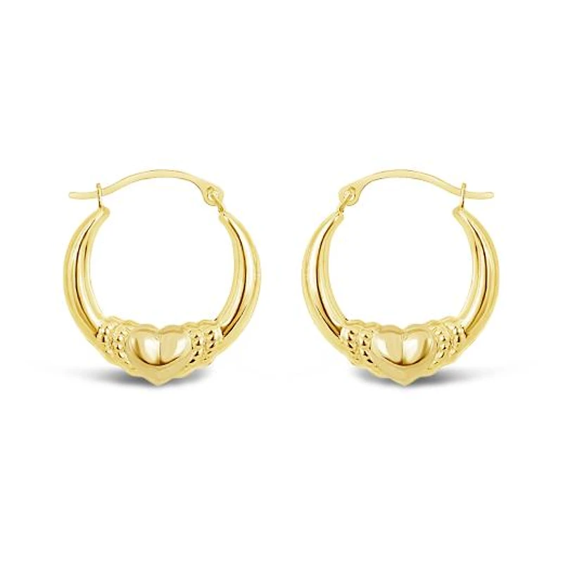 10K Yellow Gold Heart Creole Earrings