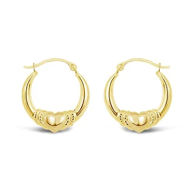 10K Yellow Gold Heart Creole Earrings