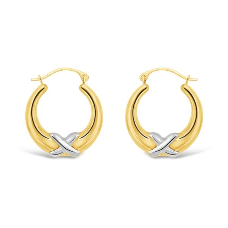 10K Yellow and White Gold Kiss Creole Earrings