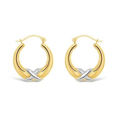 10K Yellow and White Gold Kiss Creole Earrings