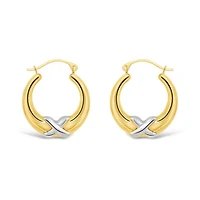 10K Yellow and White Gold Kiss Creole Earrings