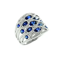 Sterling Silver Created Blue Sapphire & Diamond Ring