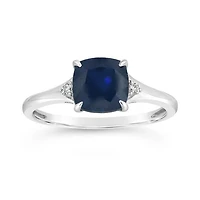 10K White Gold Created Blue Sapphire & Diamond Ring