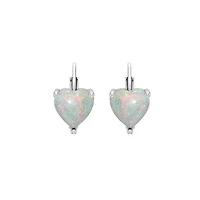 Sterling Silver Created Opal Heart Earrings