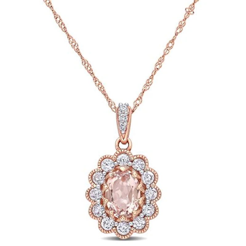 Julianna B 10K Rose Gold Morganite White Sapphire & Diamond Pendant with Chain