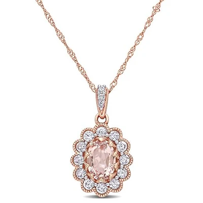 Julianna B 10K Rose Gold Morganite White Sapphire & Diamond Pendant with Chain
