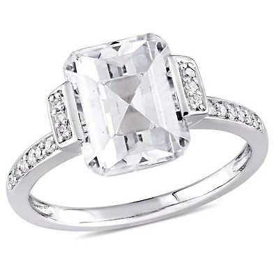 Julianna B Sterling Silver White Topaz & 0.10CTW Diamond Fashion Ring