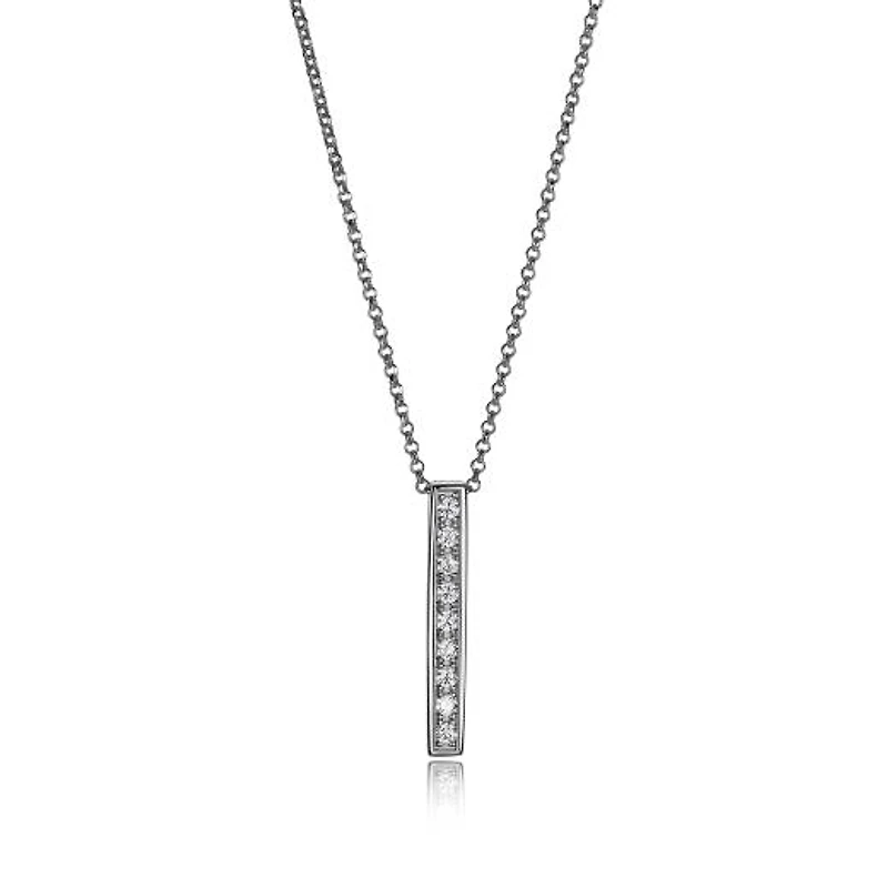 Elle Cubic Zirconia Vertical Bar Necklace 16" with 2" Extender