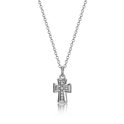 Elle "Scintillation" Small Cubic Zirconia Cross Necklace 18+2" Extension