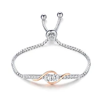 Sterling Silver Rose Plated Cubic Zirconia Bolo Bracelet