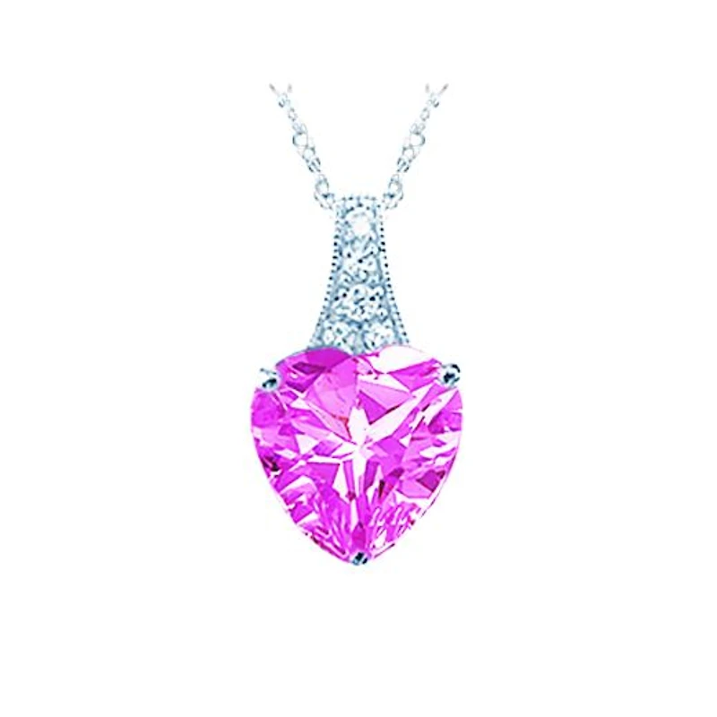 Sterling Silver Created Pink & Created White Sapphire Heart Pendant w/Chain
