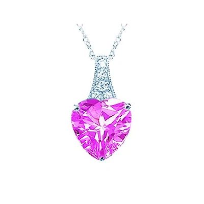 Sterling Silver Created Pink & Created White Sapphire Heart Pendant w/Chain