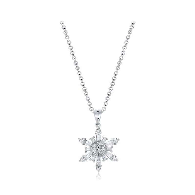 Sterling Silver Cubic Zirconia 19" Snowflake Pendant
