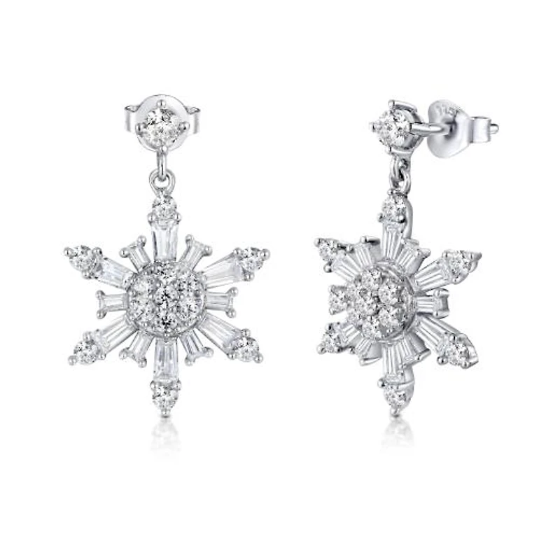 Sterling Silver Cubic Zirconia Snowflake Earrings