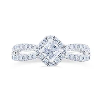 Diamond Revelations 14K White Gold 0.95CTW Princess Cut Halo Bridal Ring