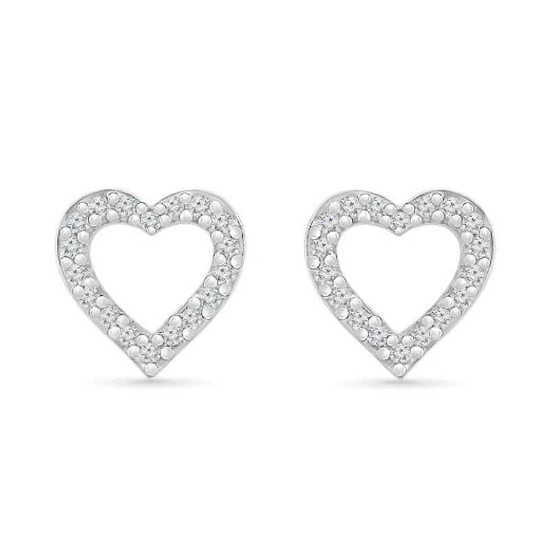 10K White Gold 0.05CTW Diamond Heart Earrings