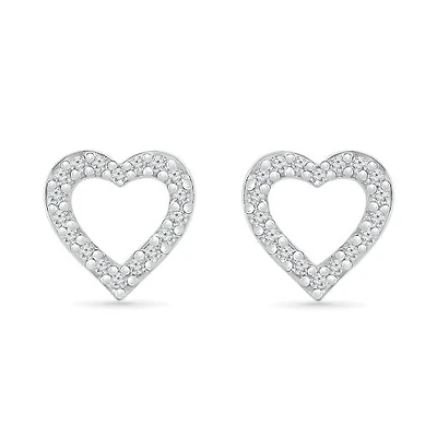10K White Gold 0.05CTW Diamond Heart Earrings