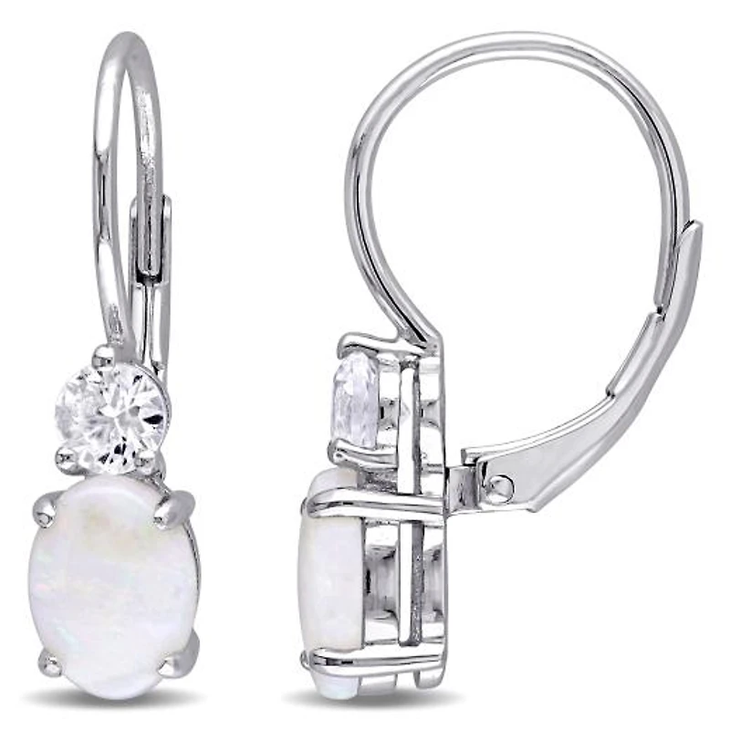 Julianna B Sterling Silver Opal and Created White Sapphire Leverback Earrings
