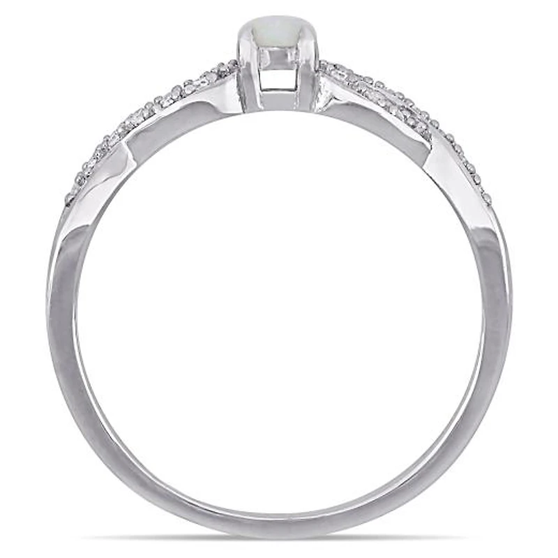 Julianna B Sterling Silver Opal and 0.10CTW Diamond Infinity Ring