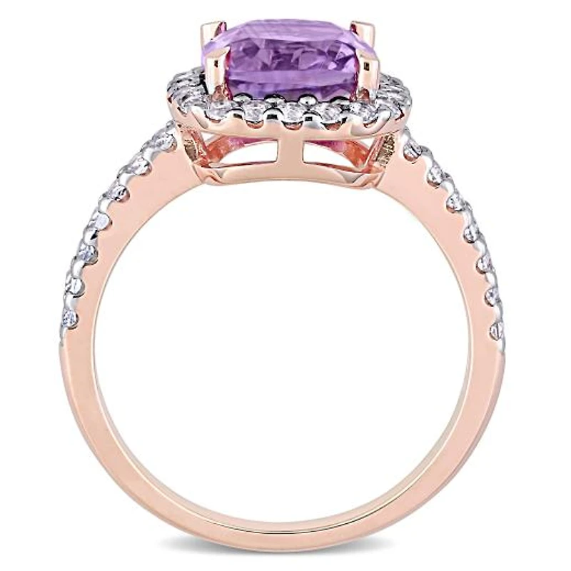 Julianna B 10K Rose Gold Amethyst and White Topaz Halo Ring