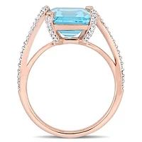 Julianna B 14K Rose Gold Sky-Blue Topaz & Diamond Cocktail Ring