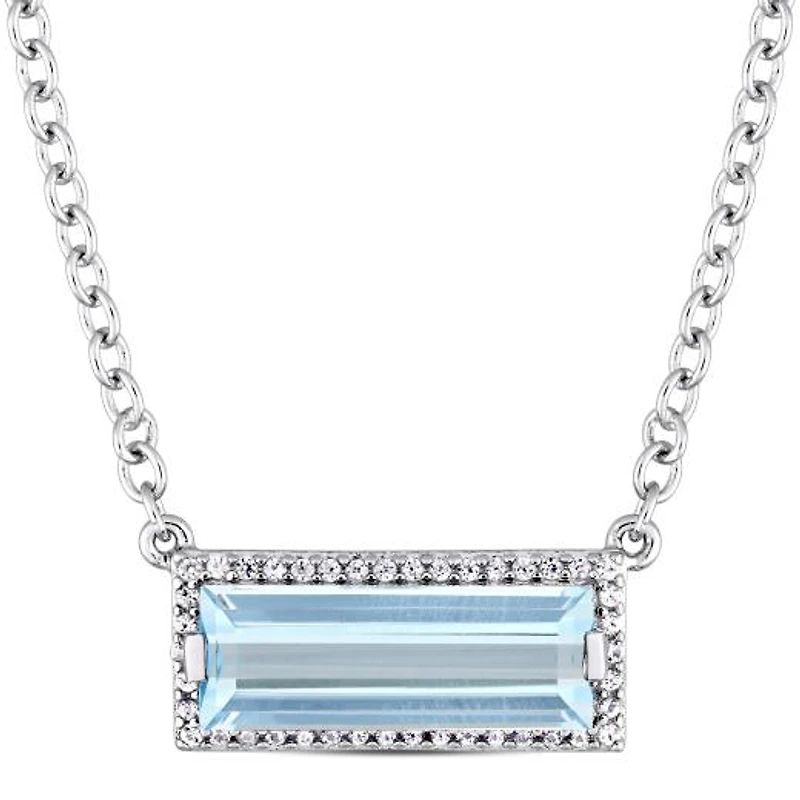 Julianna B Sterling Silver Blue Topaz & White Sapphire Halo Necklace