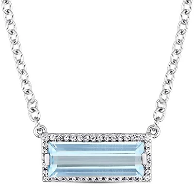 Julianna B Sterling Silver Blue Topaz & White Sapphire Halo Necklace