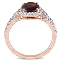 Julianna B 10K Rose Gold Garnet and 0.33CTW Diamond Oval Halo Ring
