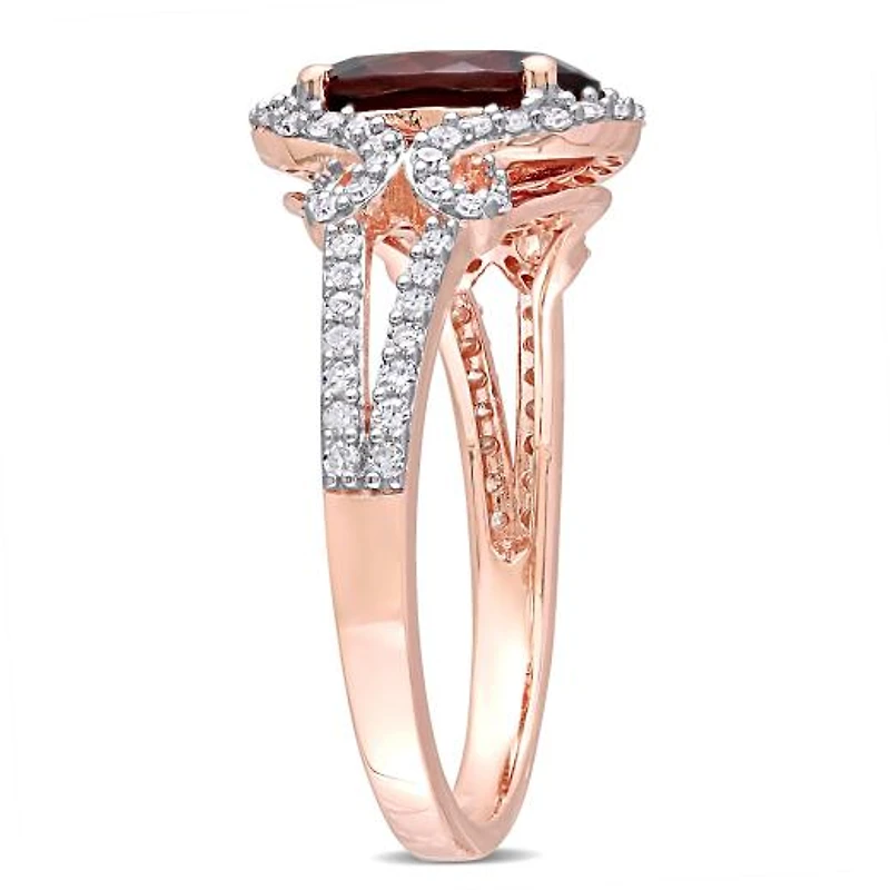 Julianna B 10K Rose Gold Garnet and 0.33CTW Diamond Oval Halo Ring