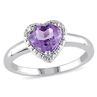 Julianna B Sterling Silver Amethyst Heart Halo Ring