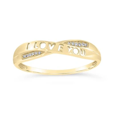 10K Yellow Gold Diamond " I Love U" Ring