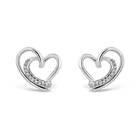 Sterling Silver Diamond Heart Studs