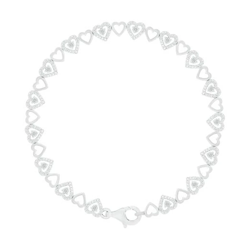 Sterling Silver Diamond Heart Bracelet