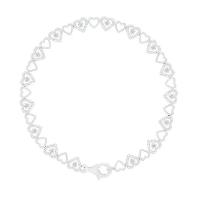Sterling Silver Diamond Heart Bracelet