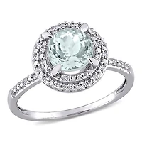 Julianna B 10K White Gold Aquamarine and 0.09CTW Diamond Halo Engagement Ring