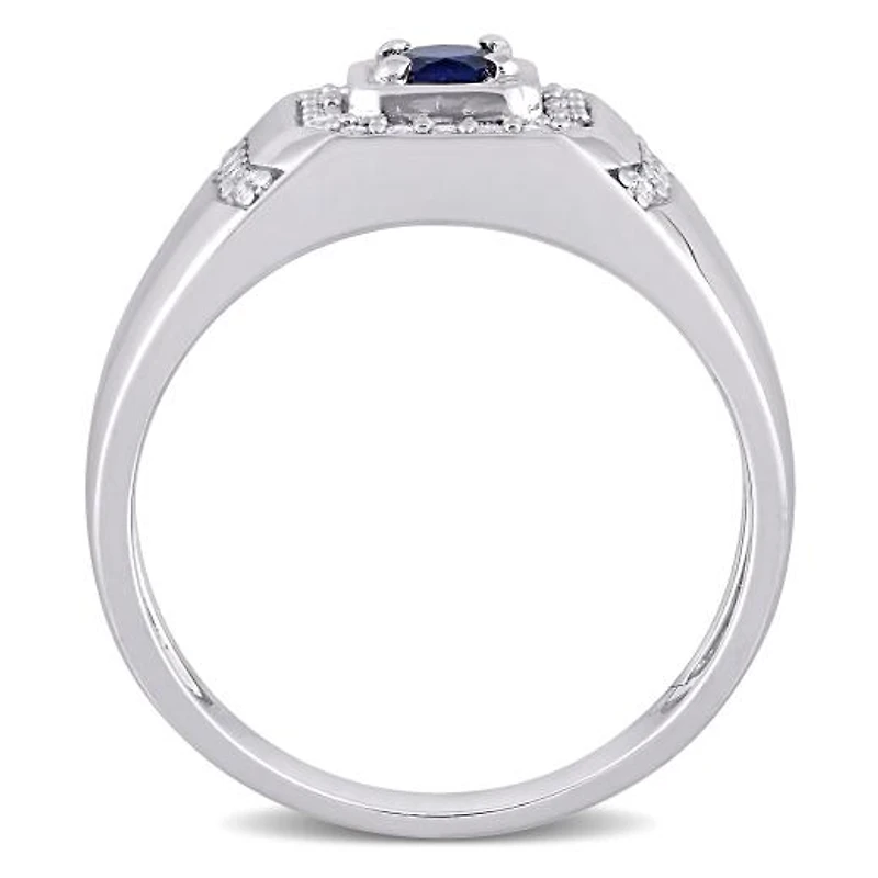 Julianna B Sterling Silver Blue Sapphire and White Men's Ring