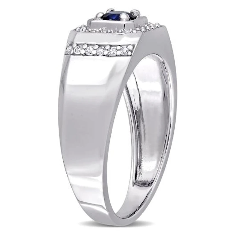 Julianna B Sterling Silver Blue Sapphire and White Men's Ring