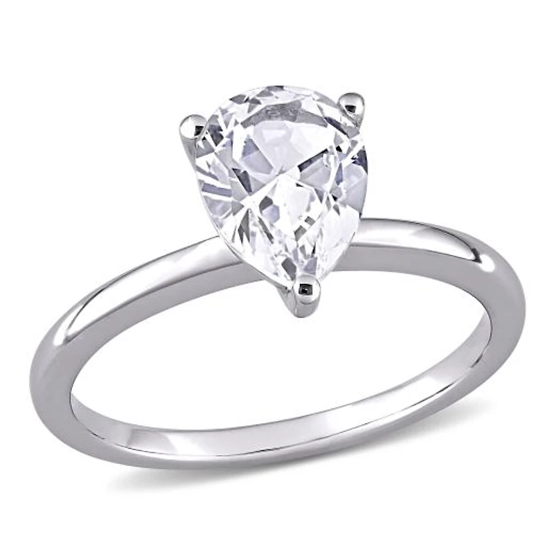 Julianna B 10K White Gold Pear Shape Created White Sapphire Solitaire Ring