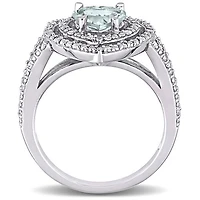 Julianna B 10K White Gold Aquamarine and Diamond Double Halo Heart Ring