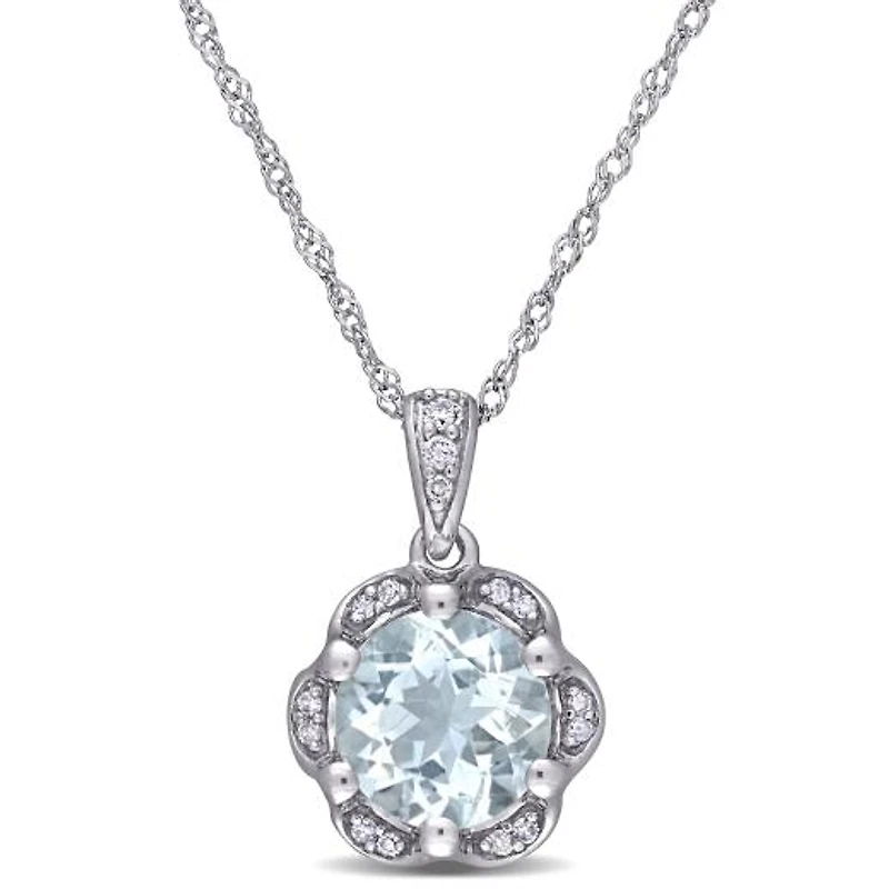Julianna B 14K White Gold Aquamarine and Diamond Accent Flower Necklace